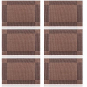 YKALF家居装饰PVC餐垫编织乙烯基表耐热垫之桌垫(6组,棕色)